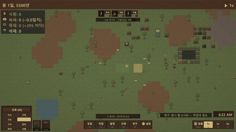 PawnSim colony timelapse (2026-06-12 build, 16 in-game days) — three colonists start on open grass, designate a stockpile and farm plots, build a walled bedroom with beds, stove, and research bench, and grow the colony while raids are repelled. Every frame is from an unattended soak run; the loop shown (stockpile → housing → farming → logging → mining) is machine-verified by effect assertions and isolated-grader rubric verdicts.